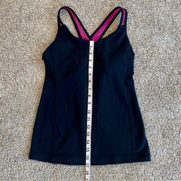 Lululemon black tank top with hot pink mesh cross cross straps. Women’s size 4-6 - Picture 7 of 9